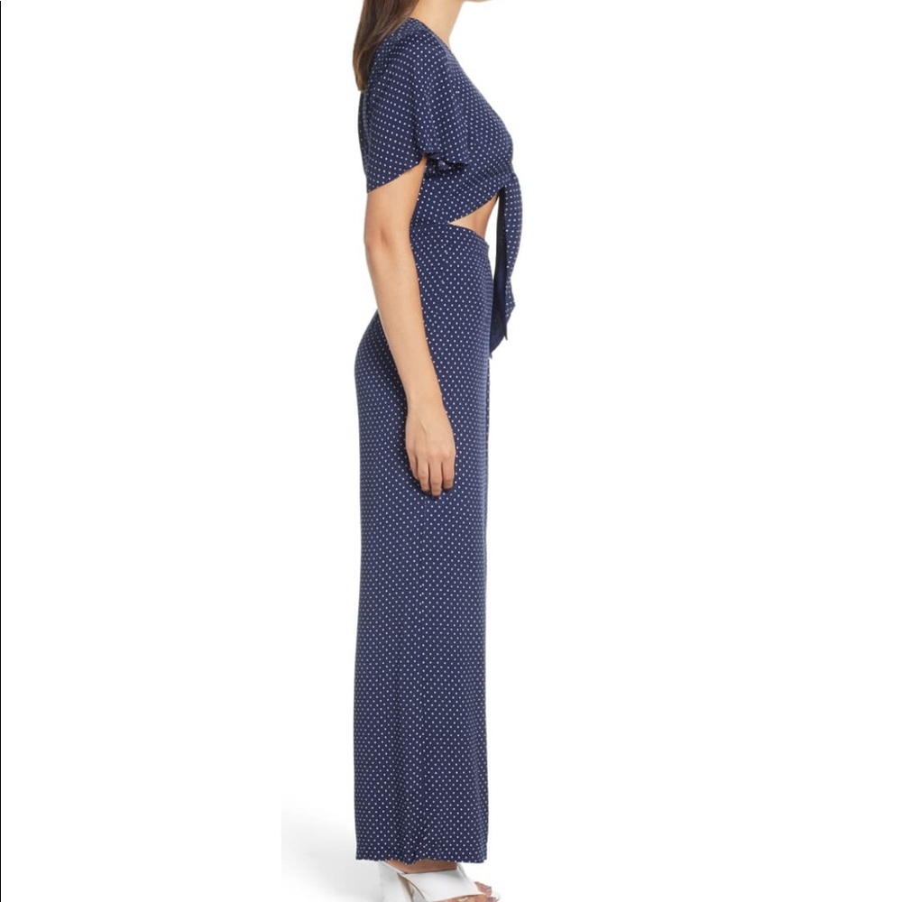 Leith Tie Front Jumpsuit Navy Polka Dot